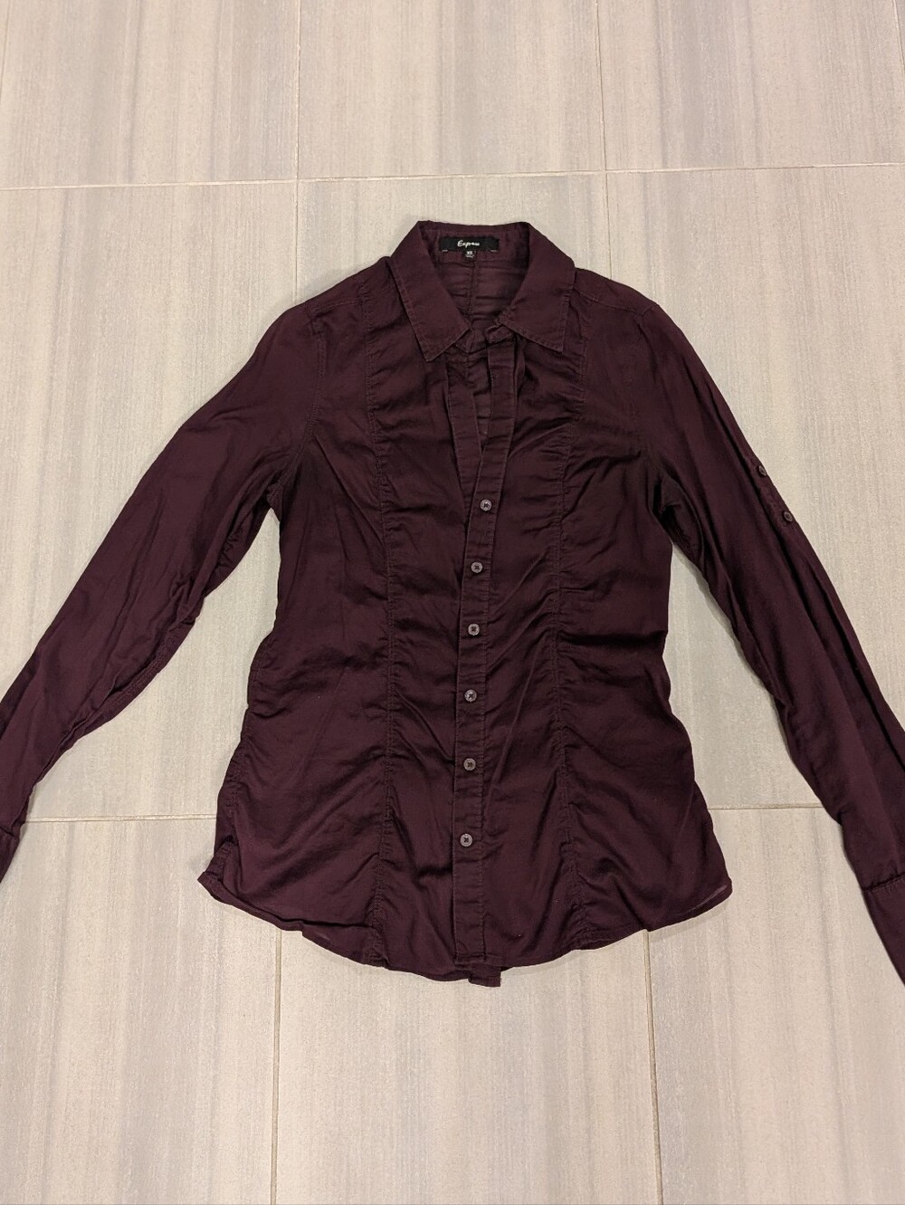Express Women's Long-Sleeve Ruffle Button-Down Shirt - Plum